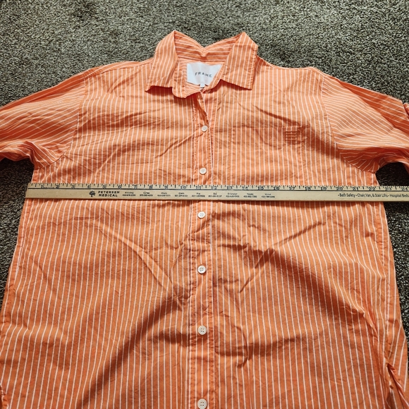 Frame The Oversized Shirt In Tangerine Orange Pinstripe Size Medium - Picture 7 of 8